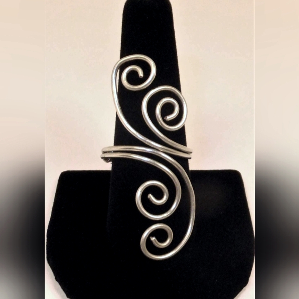 HANDMADE large Statement adjustable Metal swirl ring Silver or Gold curved curly